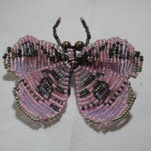 Butterfly Hair clip Barrette Hand beaded pink, purple, silver  4"
